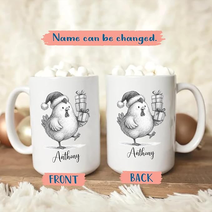 Personalized Name Chicken Coffee Mug Gift, Awesome Chicken White Ceramic Mug 11 Oz 15 Oz, Customized Animal Accent Cup Gift For New Year Anniversary, Unique Teacup For Chickens Lovers/Chickens Lady