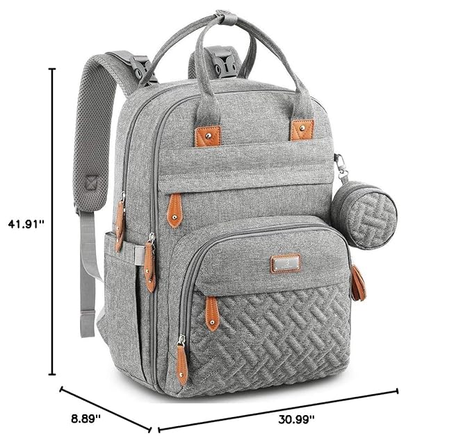 BabbleRoo Diaper Bag Backpack - Baby Essentials Travel Tote - Multi Function Waterproof Diaper Bag, Travel Essentials Baby Bag with Changing Pad, Stroller Straps & Pacifier Case - Unisex, Light Gray