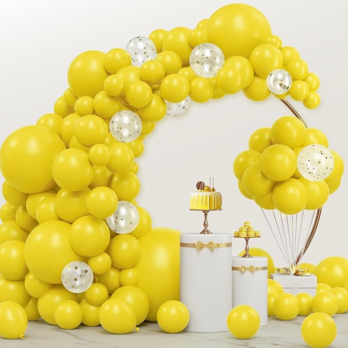 JOYIN 150 Pcs Yellow Balloons, Different Sizes 18 12 10 5 Inch Yellow Latex Balloon Arch Kit with Instruction for Birthday Party Graduation Wedding Holiday Decoration