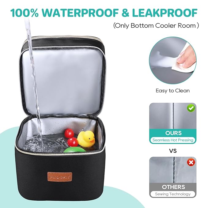 PIIOSER Breast Milk Storage Cooler Bag with Ice Pack, Fits 4 Baby Bottles Up to 5 Ounce, Small Insulated Breastmilk Cooler Travel Bag with Handle Buckle for Nursing & Working Mom Daycare (Black-XS)