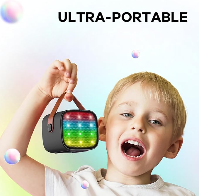 YLL Mini Karaoke Machine with 2 Wireless Microphones for Kids Adults, Portable Bluetooth Speaker, Popular Gift for 3, 4, 5, 6, 7, 8, 9, 10, 11, 12, 13+ Years Old Teens Birthday for Boys Home(Black)