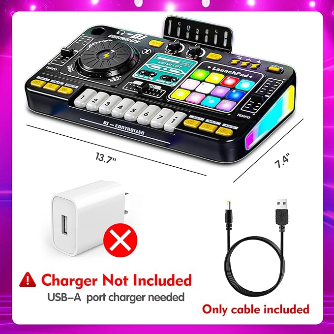Kids DJ Mixer Controller Table Musical Toy Electronic Bluetooth Toy with LED Lights Sound Effect Microphone Piano DJ Board Key Musical Instruments Birthday Gift Toys for 3 4 5 6 7 Year Old Boy Girl