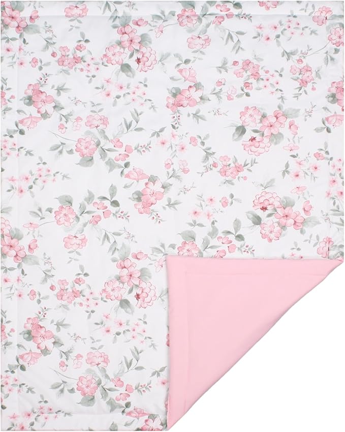 CaSaJa Baby 3-Piece Crib Bedding Set for Boys Girls, Including Soft Quilted Comforter(Blanket), Fitted Crib Sheet and Skirt, Soft Nursery Bedding Set Made of Silky Comfy Materials, Watercolor Floral