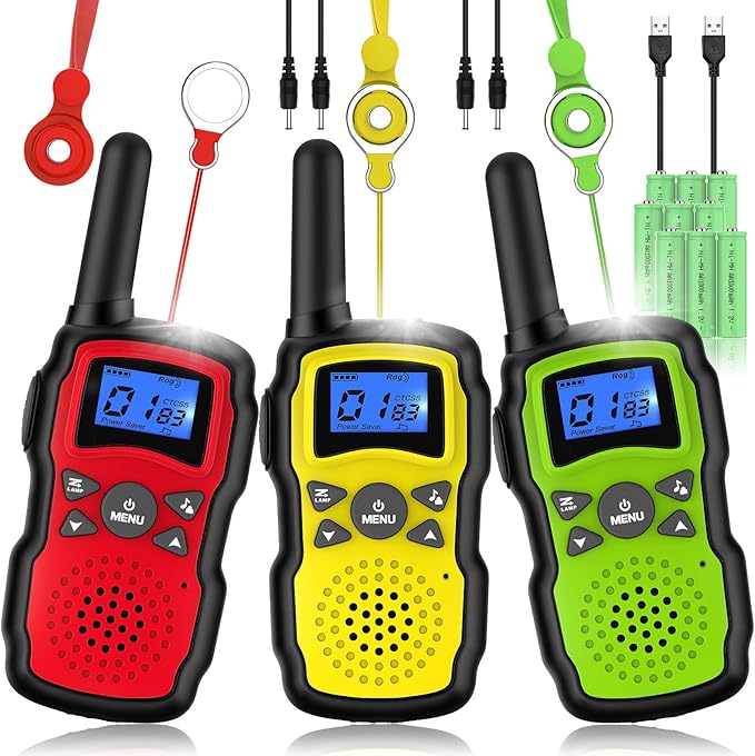 Wishouse Kids Walkie Talkies Rechargeable 3 Pack, Girls Boys Toys Age 7 8 9 10 for Outdoor Camping Adventure Games with Flashlight, Birthday Xmas Gift for 4 5 6 Year Old Children