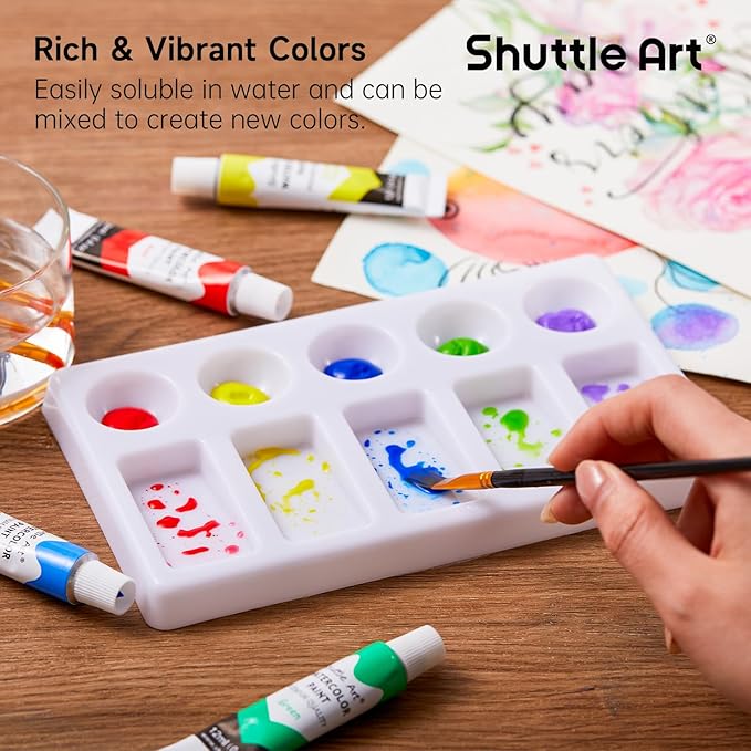 Shuttle Art Watercolor Paint Set, 15 Colors Watercolor Paint in Tubes (12ml Each) with 3 Brushes, Rich Pigments, Easy to Blend, Perfect for Kids, Artists, Beginners, Students