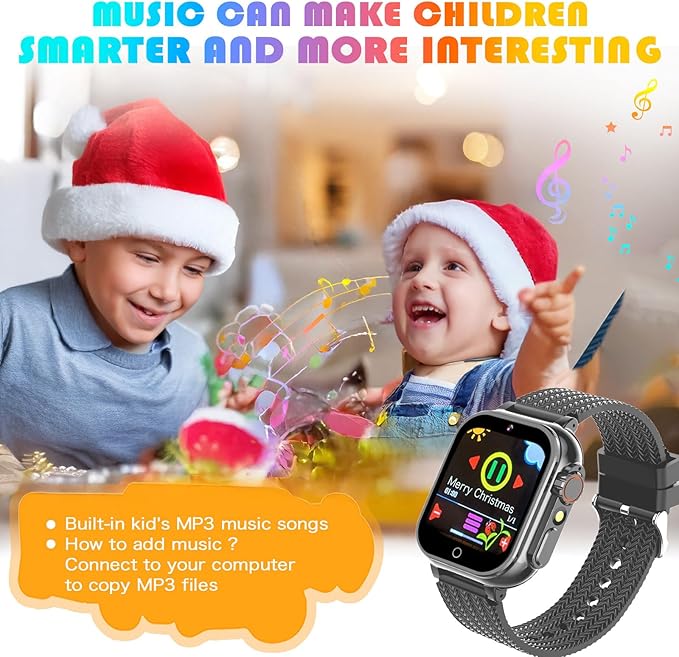 Goodatech Kids Smart Watch for Boys Girls, 1.54'' Smartwatch with 26 Puzzle Games,HD Camera,Video Music Player,Pedometer,Flashlight,Audio Book etc., Aluminum Case and Sport Band (Black)