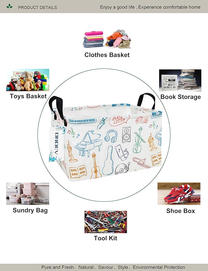Rectangular Folding Laundry Basket,waterproof Canvas Basket,gift basket,Suitable for children's room,Clothes,Toys Storage(musical instrument)