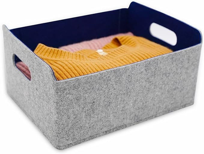 Welaxy storage baskets Felt Foldable Cube bin Shelf Bins Organizer Felt box for Kids Toys Magazine Books Clothes for Office Bedroom Closet Babies Nursery (navy x 3)