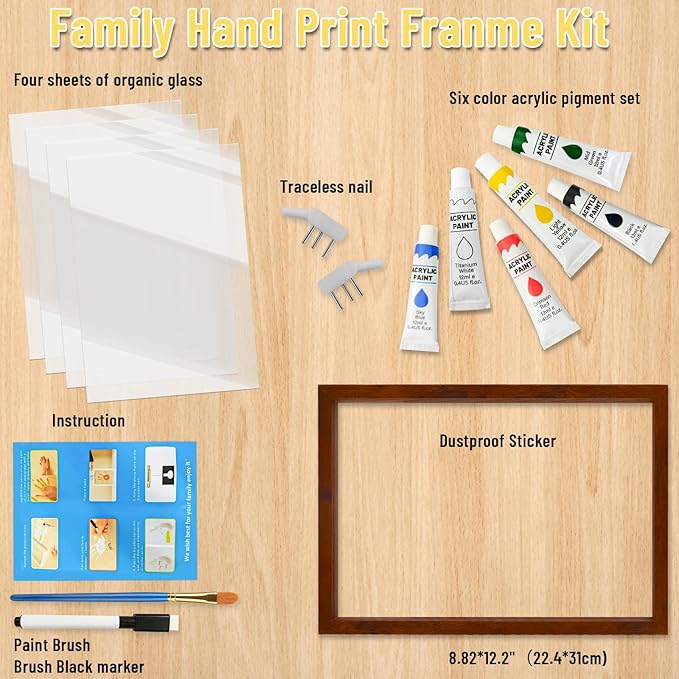 Family Handprint Kit - DIY Baby Handprint and Footprint Keepsake Frame for Newborns & Toddlers, 6 Colors
