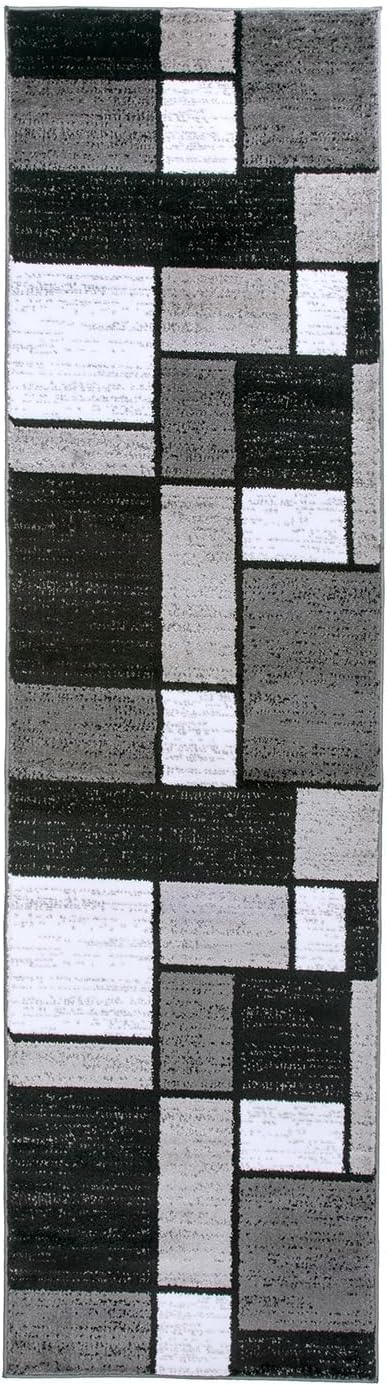 Rugshop Contemporary Modern Boxes for Home Office,Living Room,Bedroom,Kitchen Non Shedding Runner Rug 2'7" x 8' Gray