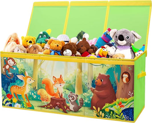 Large Toy Box Chest Organizer with Flip Lid for Kids, Collapsible Oxford Toy Storage Box with Handles for Boys Girls, Sturdy Waterproof Storage Organizer for Bedroom Playroom Nursery, 37.7×12.5×15.7''