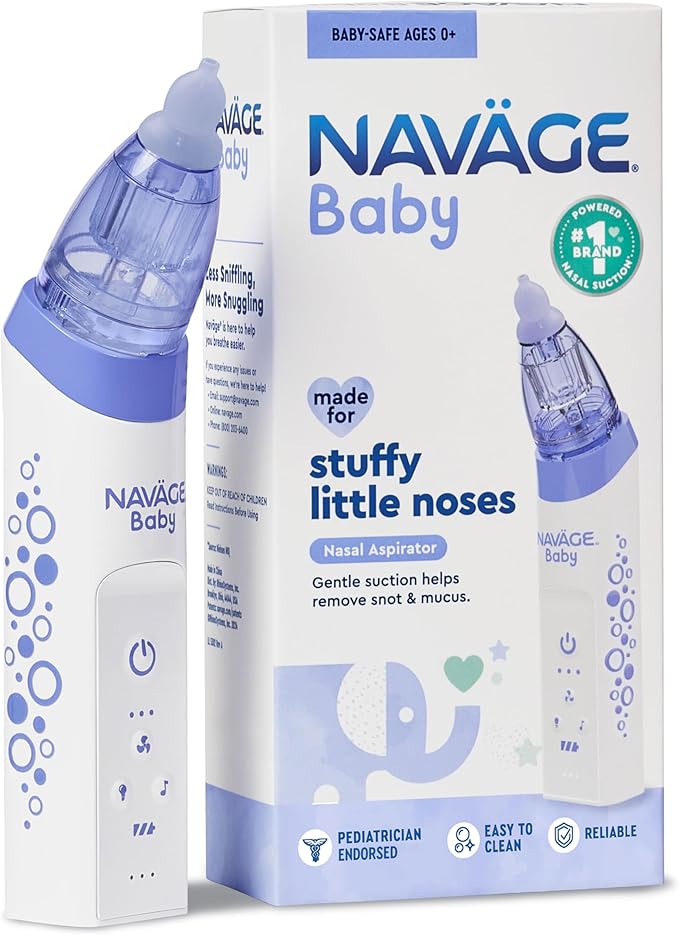 Navage Baby Nasal Aspirator - Gentle, Pediatrician Endorsed Nasal Aspirator for Baby Congestion & Stuffy Noses - Baby Nose Sucker w/ Lights, Lullabies & BPA Free Silicone Tips