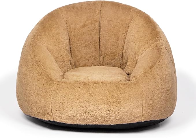 N&V Small Bean Bag Chair for Kids, Children Mini Bean Bag Sack, Foam Filling, Includes Removable and Machine Washable Cover, 27in, Soft Faux Fur (Brown)