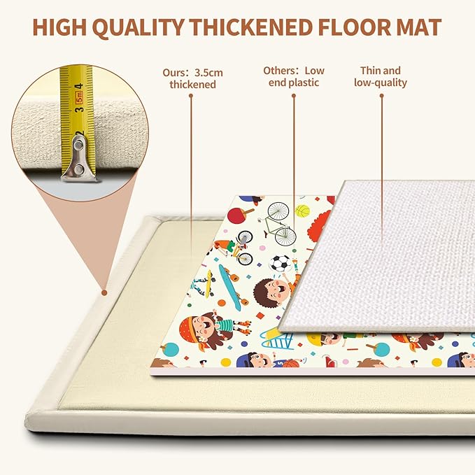 SUNYRISY Baby Play Mat for Floor 80 x 80in, 1.4in Thick Memory Foam Padded Play Mats Baby Rug, Soft Velvet Infants Toddler Kids Crawling Mat for Nursery, Non-Slip Bottom, Beige