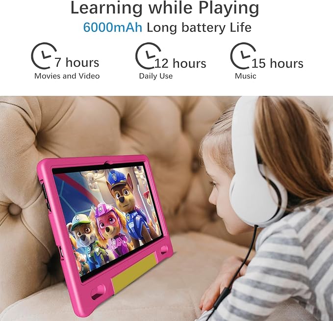 Kids Tablet with Strap, Android 14 Tablet for Kids 10 inch, Toddler Tablets Octa-Core 64GB 1TB Expandable, Children's Tablets with Case, Bluetooth WiFi Parental Control Dual
