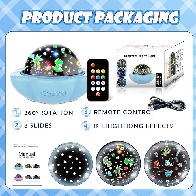Night Light for Kids,Dinosaur Night Lights Projector,Remote Dimmable Timer Star Projector,360° Slient Ocean Lights for Ceiling Projector,Christmas Birthday Gifts for Boys&Room Decor