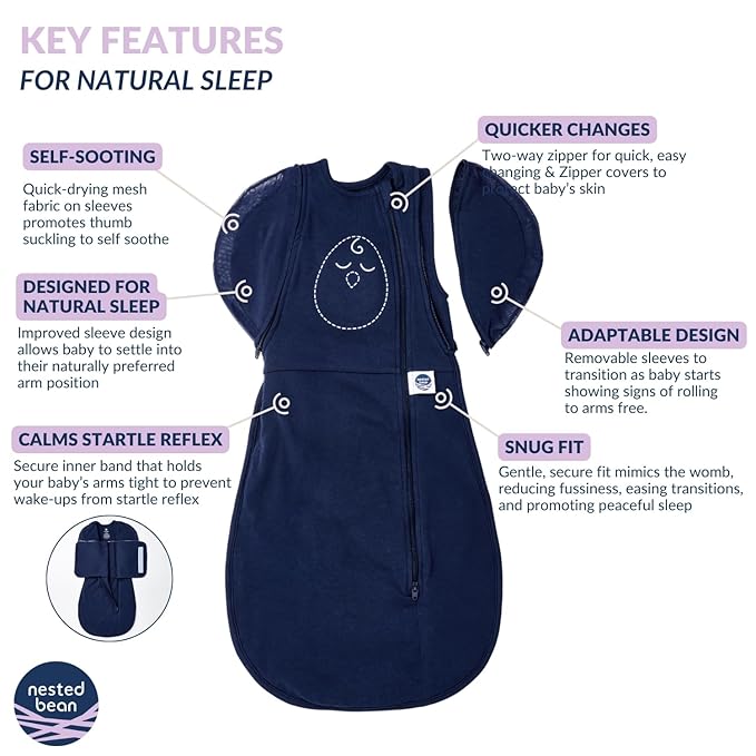 Nested Bean Air 6-in-1 Adaptable Baby Sleep Sack - Unweighted - Comfort & Safety for Natural Sleep, Preferred Arm Position Reduces Startle Reflex, Better for Baby, NB (7-13lbs) Night Sky