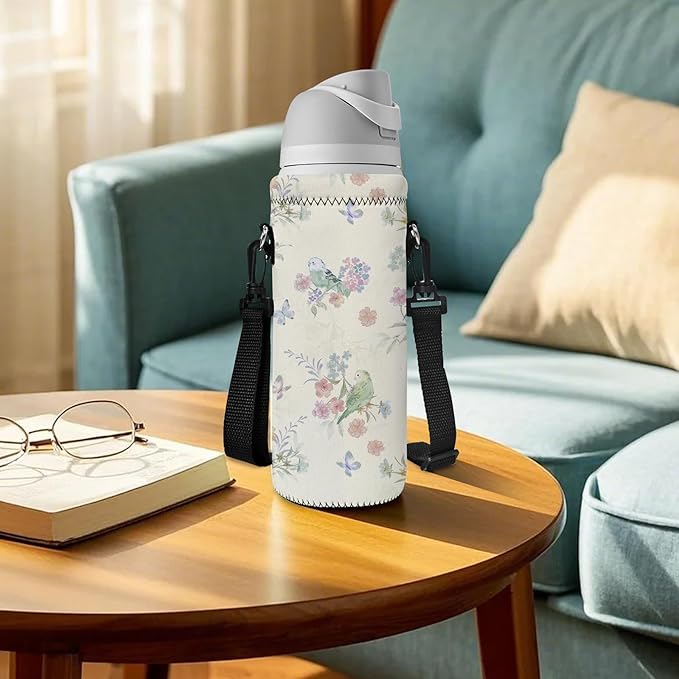 RICHEN Neoprene Water Bottle Carrier Bag with Adjustable Shoulder Strap,Insulated Water Bottle Cover for Stainless Steel/Glass/Plastic Bottles