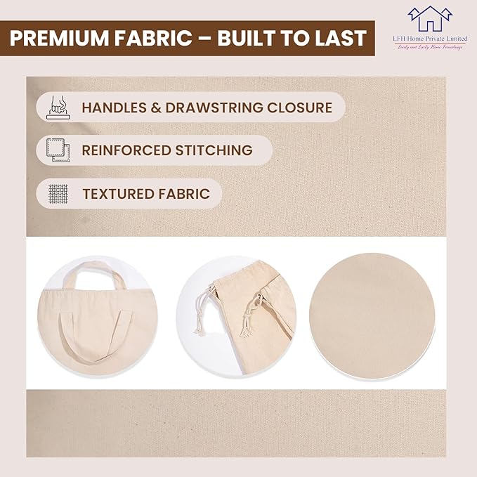 LFH Home Cotton Canvas Extra Large Laundry Bag with Handle, Heavy Duty Drawstring Closure Washable Laundry Bags School Travel, Home, Hotel, College Dorm, Organizer Sack, Toys Clothes 28x36-Natural