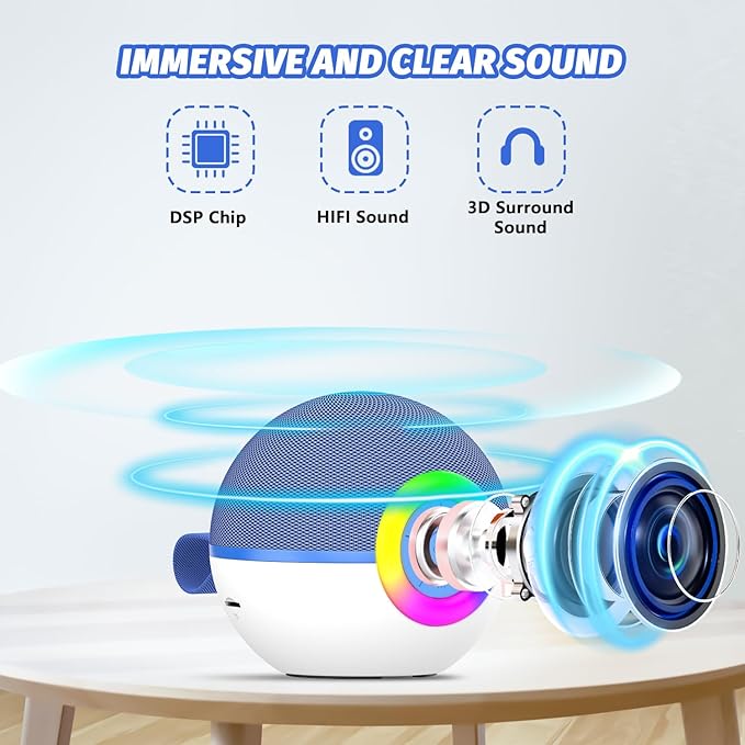 Mgaolo Mini Karaoke Machine for Kids Adults,Portable Bluetooth Speaker with 2 Wireless Microphones,Gift Toys with MP3 Player for Boys Girls 3-12 Year Old Birthday Family Home Party Present (Blue)