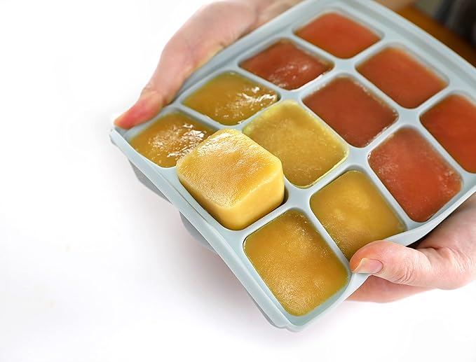 Baby Food Storage Silicone Cubes with Clip-On Lid Freezer Tray Baby Food Soups Purees Ice Easy and Safe Design Made in Korea (20 Celadon Green)