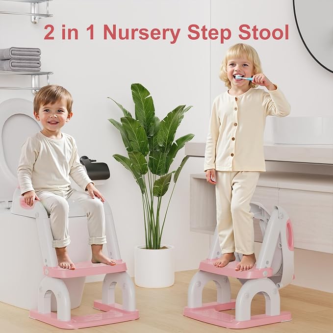 Potty Training Seat with Step Stool Ladder, Upgraded 2-in-1 Toddler Potty Training Toilet Seat with Non-Slip Step Splash Guard Handles and Waterproof Cushion, Toddler Potty Seat for Kids Boys Girls