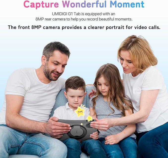 UMIDIGI Kids Tablet, G1 Tab Android 13 for Kids, 10.1", 4+4G+64G up to 1TB, WiFi 6, 8MP+8MP Dual Camera, Quad-Core, 6000mAh, BT5.0, TÜV Eye Bluelight Tablet Android, Parental Control