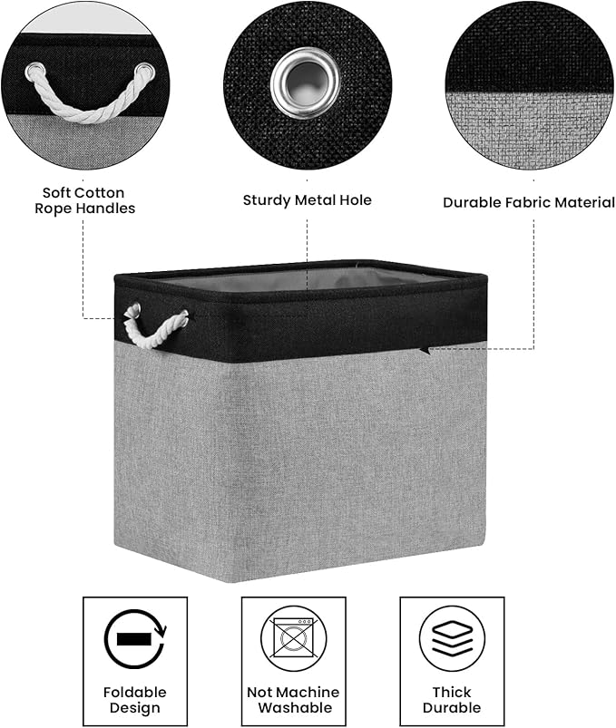 Bidtakay Storage Baskets Extra Large Baskets for Organizing Grey Rectangle Laundry Basket Linen Fabric Bins Set of 2 Clothes Baskets for Closet Shelves Hallway Bedroom Toy Organizer 17x12x15 In