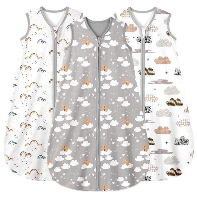 Yoofoss Baby Sleep Sack 6-12 Months Wearable Blanket for Babies 100% Organic Cotton 2-Way Zipper TOG 0.5 Toddler Sleeping Sack 3 Pack, Comfy Lightweight Sleep Sacks