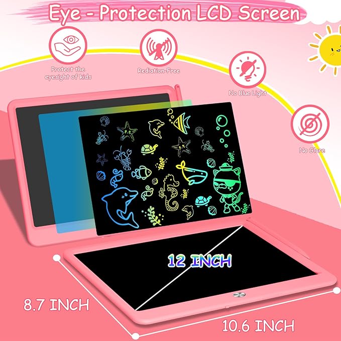 Decute Kids Toys LCD Writing Tablet with Stylus, 10 Inch Erasable Toddlers Doodle Board, Reusable Drawing Pad for Kids, Educational Christmas Birthday Gift for 3 4 5 6 7 8 Girls Boys Toddler Pink