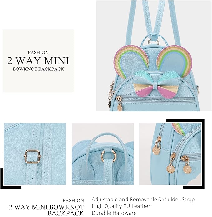 KL928 Girls Bowknot Polka Dot Cute Mini Backpack Small Daypacks Convertible Shoulder Bag Purse for Women