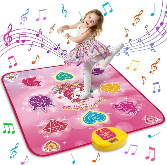 Unicorn Dance Mat Toys for 3-12 Year Old Girls, Dance Pad with LED Lights, Built-in Music, 6 Game Modes, Electronic Dancing Mat as Christmas Birthday Gift for 3 4 5 6 7 8 9+ Girls (Pink)