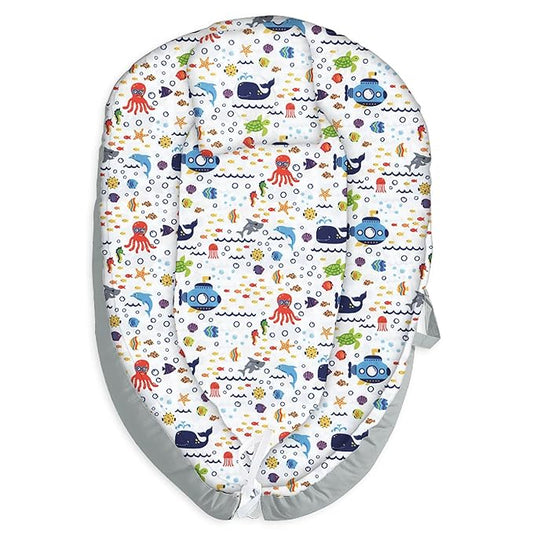 Baby Lounger Pillow Cover, Ultra Breathable Soft Cotton,Portable & Adjustable Infant Cover Floor Seat for Traveling Sea1（Cover Only）