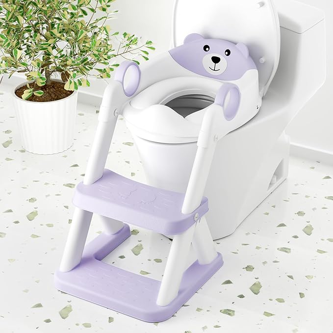 Toilet Seat, Potty Training Seat for Toddler, Upgraded 2-in-1 Potty Toilet Training for Boys and Girls,Waterproof Cushioned Mat with Non-Slip Step Stool(Purple)