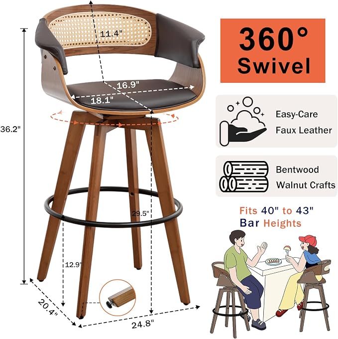 Set of 2 Rattan Swivel Bar Stools - Image 2