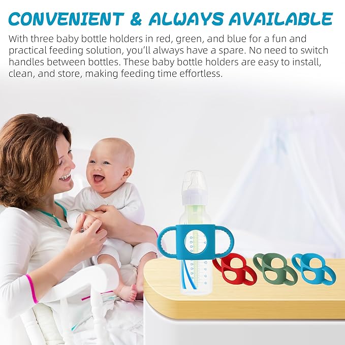 TonGass (3-Pack) TonGass Universal Fit Baby Bottle Holders with Easy Grip Handles for Babies to Hold Their Own Bottle - BPA-Free Soft Silicone