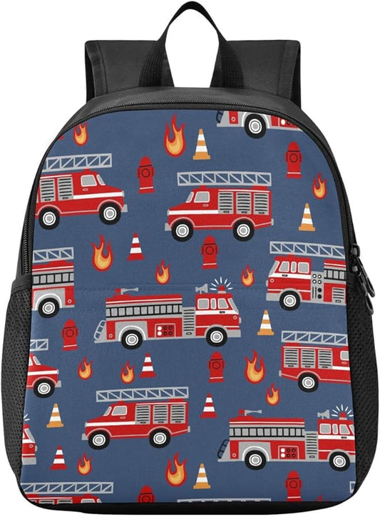 Toddler Backpack Cartoon Fire Trucks Waterproof Mini Backpack Boys/Girls Cute Small Backpack Kindergarten Pre School Bags 11 Inch