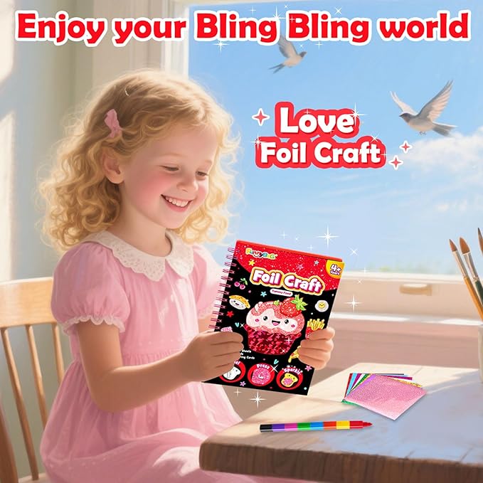 FUNNYB&G Foil Art Craft Activity for Kids - Gift for Girls Crafts for Kids Fun Art Supplies DIY Creative Travel Toy, Birthday Gift Party Favor Toys for Girls Boys 4 5 6 7 8 9 Years Old (Food)