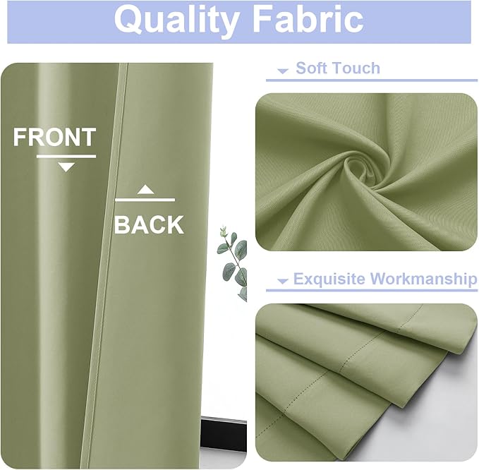 Simplebrand Ava Sage Green Extra Long 10ft Room Daekening Curtains for Patio 120 Inches Long 2 Panels Set, Solid Thermal Insulated Energy Saving Rod Pocket Window Treatment Drapes, 50 Wx120 L