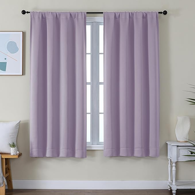 Simplebrand Ava Lilac Blackout Curtains for Bedroom 63 Inch Length 2 Panels Set, Nursery Thermal Insulated Energy Saving Rod Pocket Window Treatment Curtains Blackout Drapes, W40 x L63 Inch, Lilac