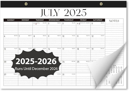 Desk Calendar 2025-2026, Monthly Desktop Large Calendar Runs Until December 2026 17" x 12" Desk Wall Planner for Family Office Teacher School, Black-White
