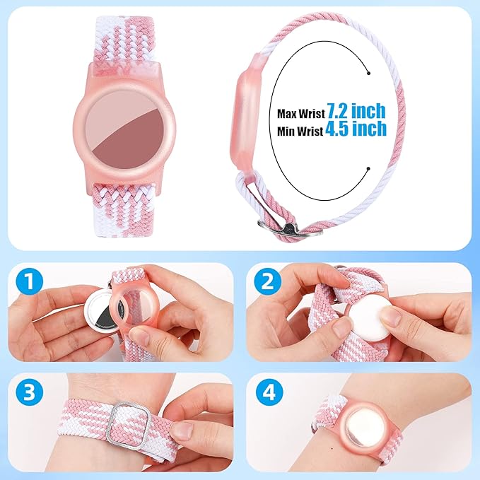 Bracelet for Kids Compatible with AirTag, Nylon Stretch Braided Air Tag Wristband, Protective Case for Airtag GPS Tracker Holder, Adjustable Elastic Watch Band for Toddler Child Elder (Rainbow)