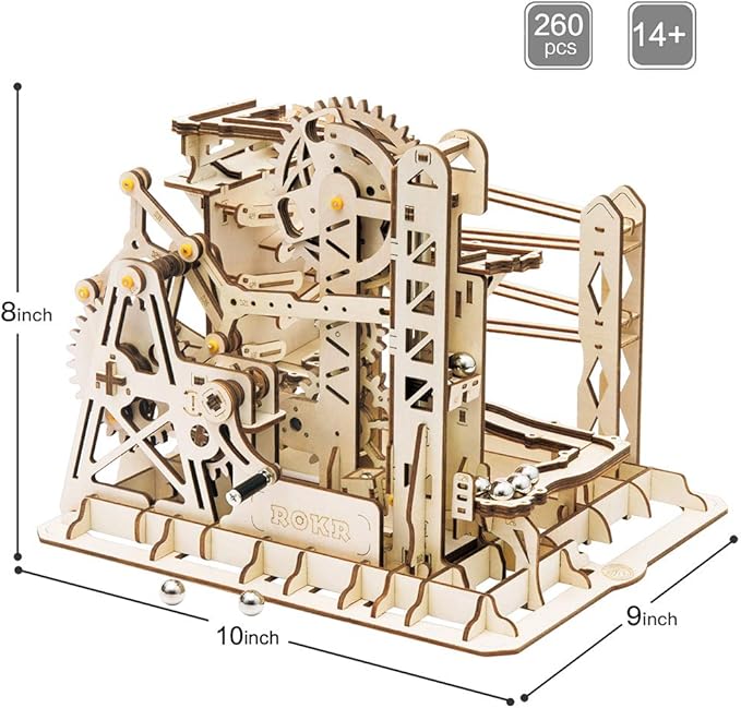ROKR 3D Wooden Puzzles for Adults-Marble Run Model Building Kit-Wood Model Kit (LG503★Lift Coaster)