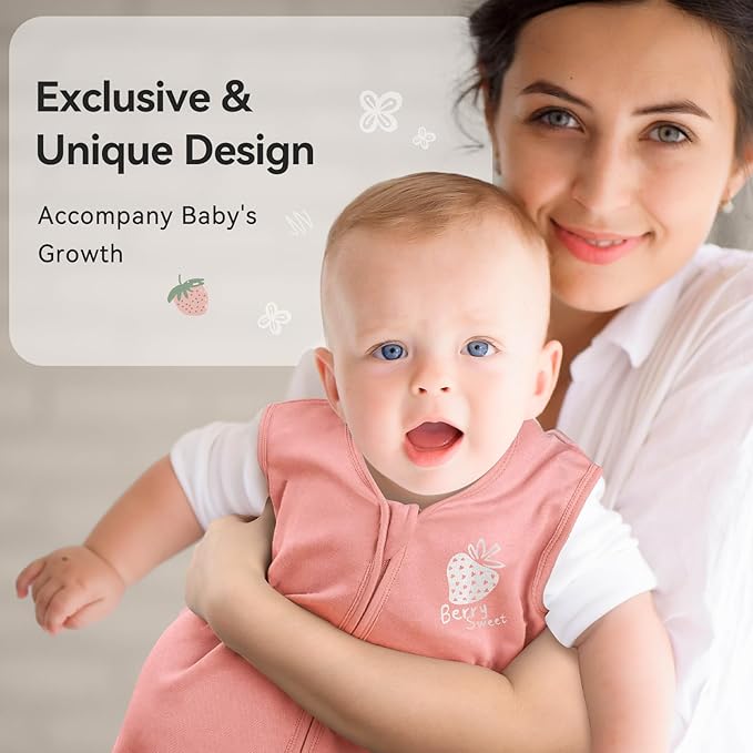 Baby Sleep Sack 12-18 Months 0.5 Tog Wearable Blanket Baby, 3 Pack 100% Cotton Lightweight Sleeping Sack with 2-Way Zipper for Infant Toddler Strawberry