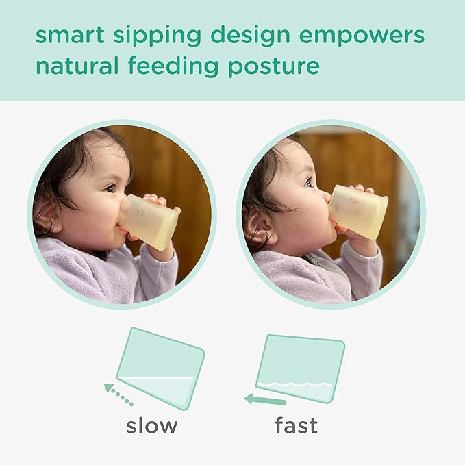 Olababy First Cup | Clear Sense 100% Silicone Infant Trainer Cup | 2oz Medicine Cup for Newborn | Non-Slip & Sloping Design for Tiny Hands & Baby Led Weaning (Kiwi, 1 Cup)