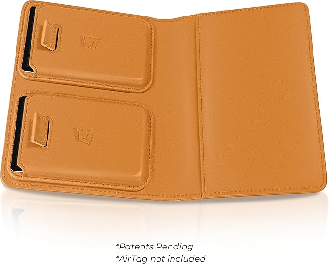 Kings Loot Passport Holder Wallet | RFID Blocking Leather Travel Wallet with Built-in Airtag Holder | Holds 1-6 Cards & Passport | Easy Pull Tab | Travel Wallets (Cognac)