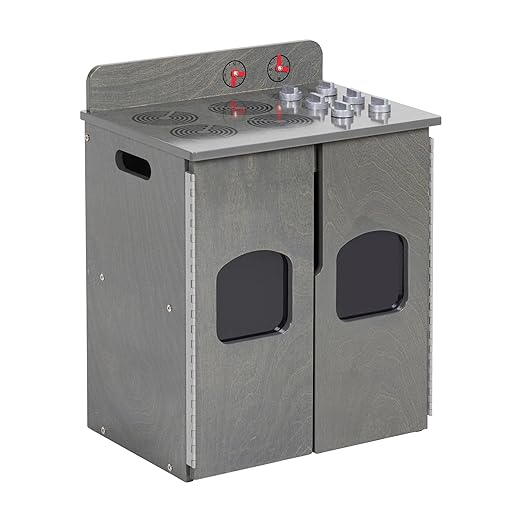 ECR4Kids Play Kitchen Stove, Wooden Playset, Grey Wash
