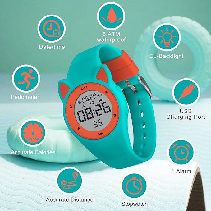 Kids Watches for Girls Boys Digital Sport Watch with Step Counter Pedometer Vibration Alarm Clock, No App Waterproof Fitness Tracker Kids Watch Boys Girls Teens Students Ages 5-16