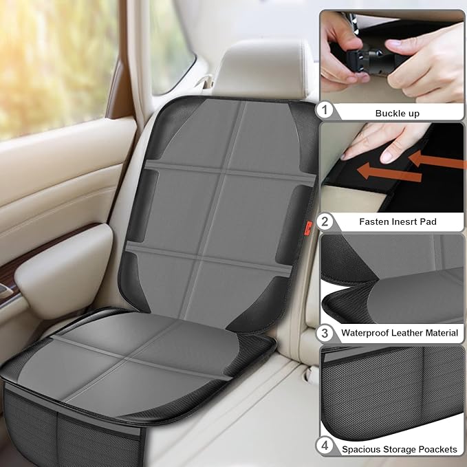 Car Seat Protector,2 Pack Automotive Seat Protectors Baby Carseat Pad Waterproof & Durable 600D Fabric for Child Baby Car Seat Mat Vehicle Pet Cover 2 Storage Pockets (2 Pack Gray)