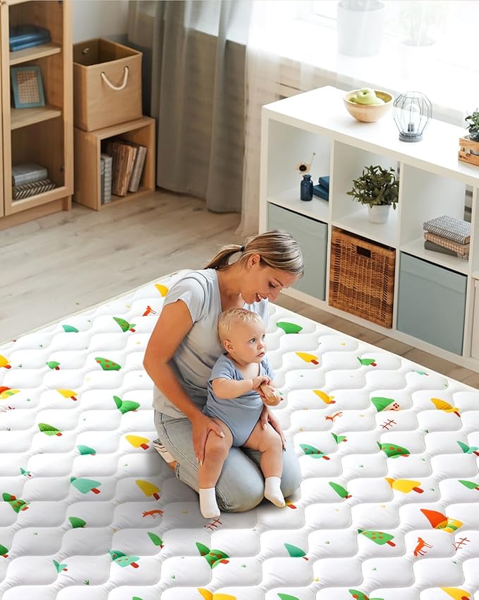 Odorless Premium Foam Baby Play Mat 79" x 59", Soft Microfiber Fabric Crawling Mat for Floor- Comfortable and Hypoallergenic, Non-Slip Cushioned Floor Playpen mat for Infants,Babies,Toddlers